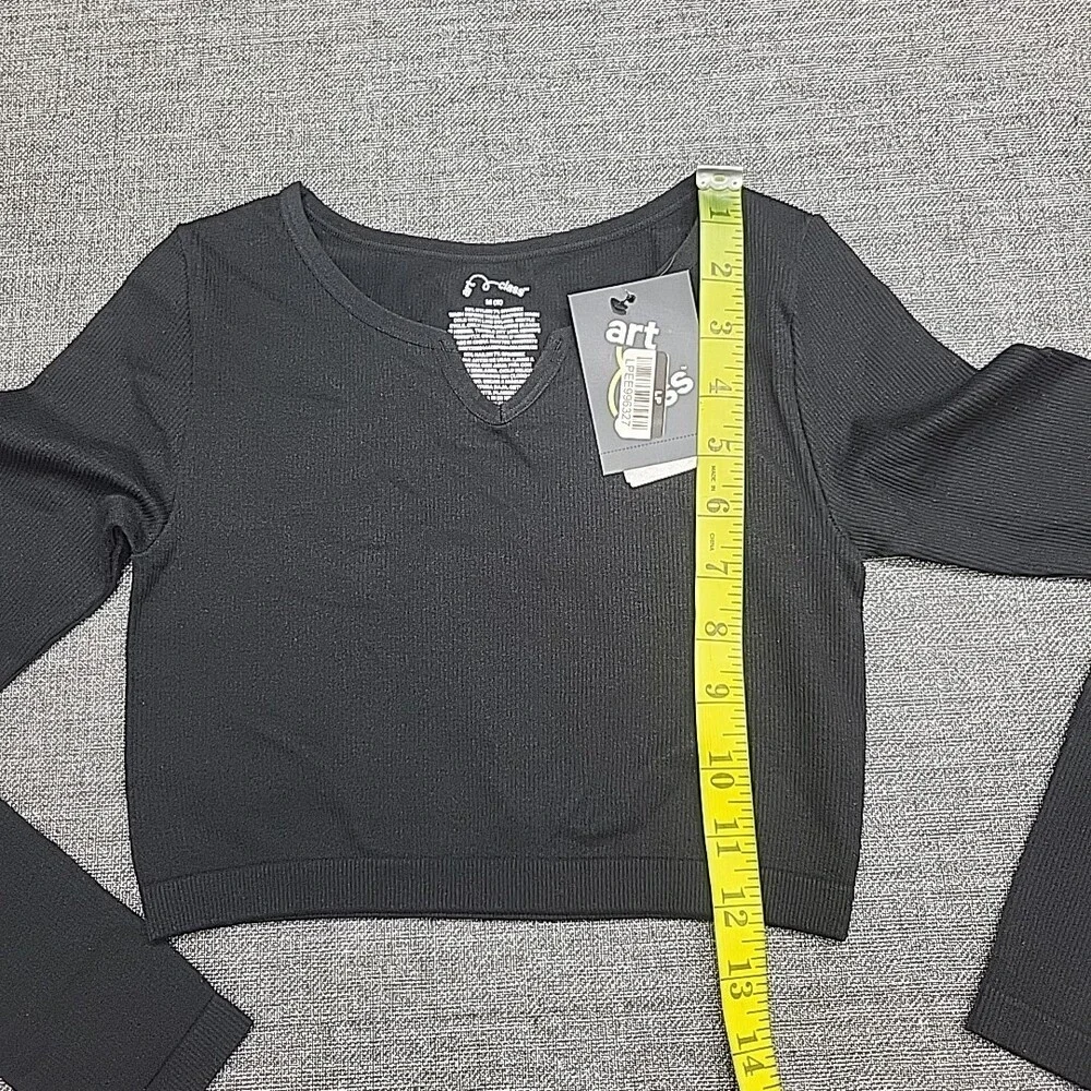Kids Girls Long Sleeves Casual Notched Neck Tee Shirt Top Medium Size 8 Black